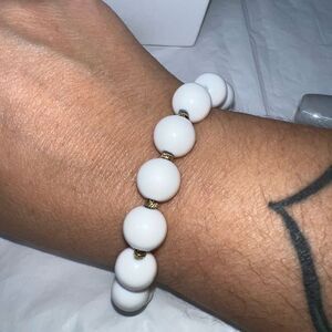 Monet MCM Vintage Large White Glass Bead Bracelet